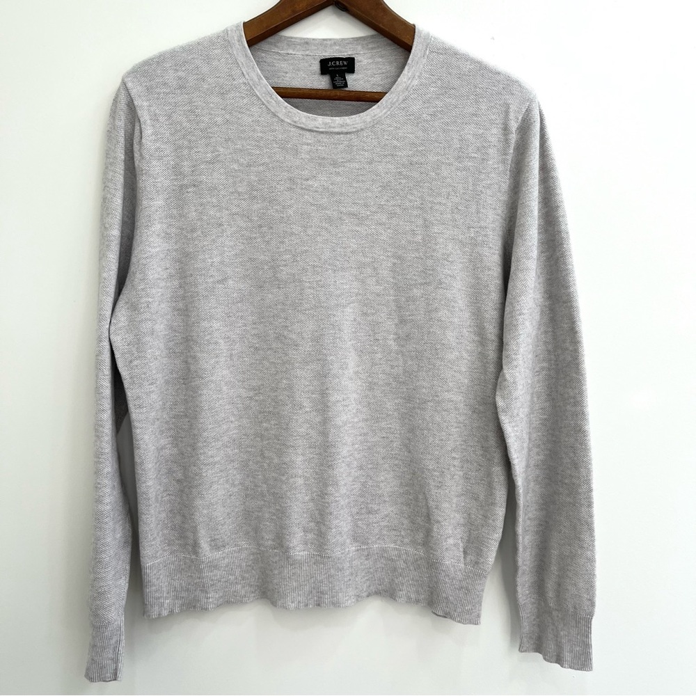 J. Crew Cotton Cashmere Pullover Pique Crew Neck Shirt Gray Large G8016